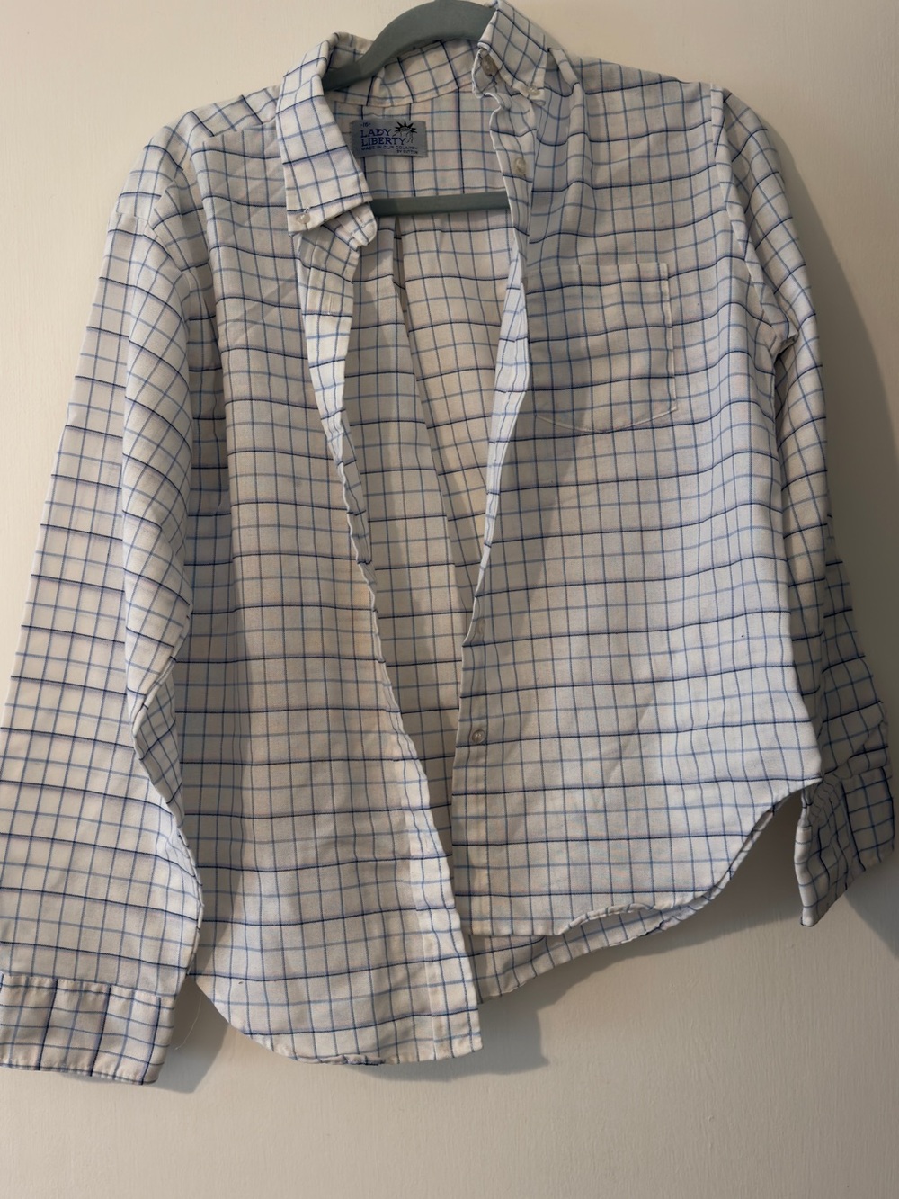 liberty White Button-Down Shirt with Blue Windowpane Check